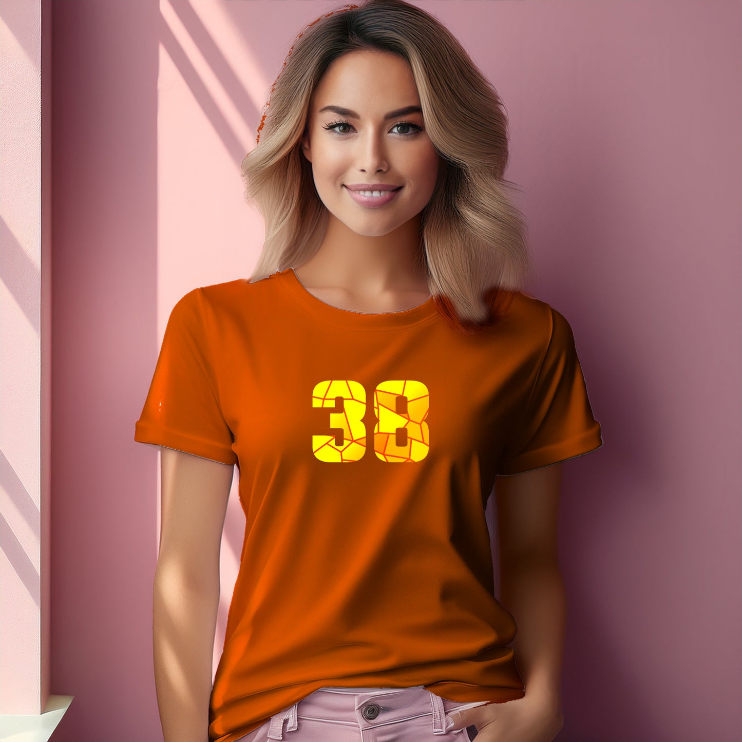 38 Number Women T-Shirt (Orange) | Stylish Numeric Graphic Tee