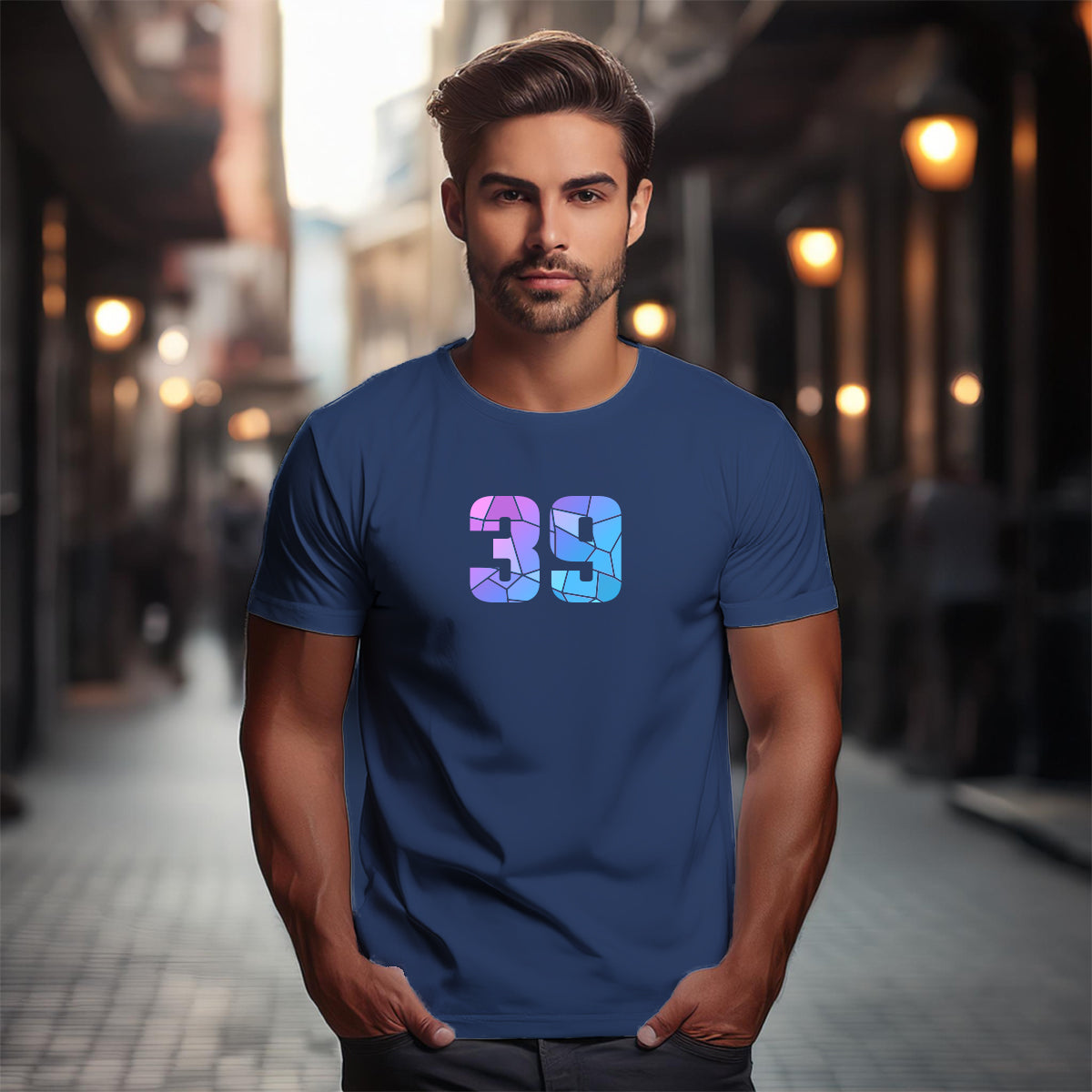 00-99 Numbers Men Women Unisex T-Shirt (Navy Blue, Large Size)