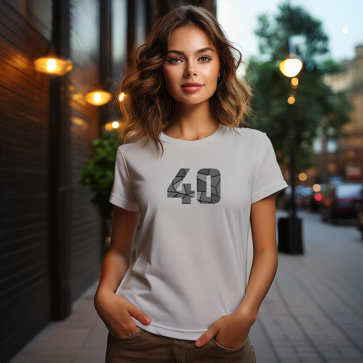 City Posters Plus 40 Number Women T-Shirt (Melange Grey) | Stylish Numeric Graphic Tee