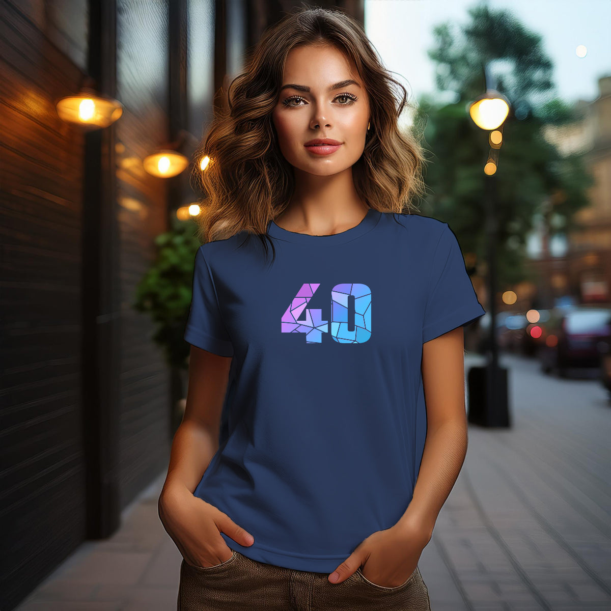 City Posters Plus 40 Number Women T-Shirt (Navy Blue) | Stylish Numeric Graphic Tee