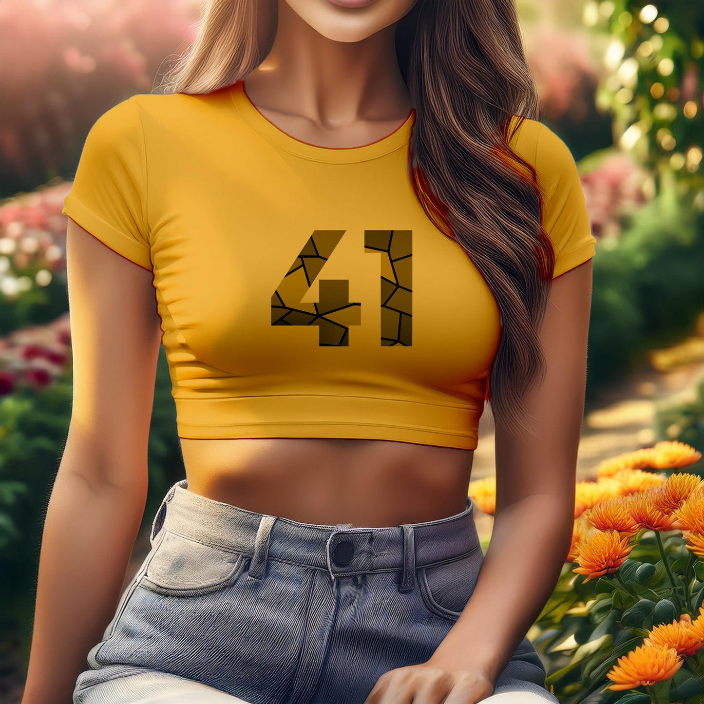City Posters Plus 41 Number Women Crop Top (Golden Yellow)