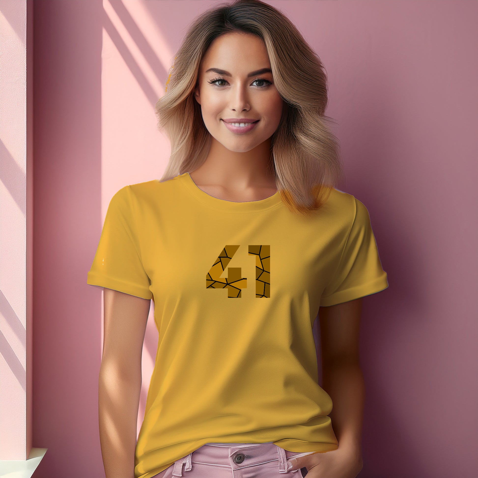 41 Number Women T-Shirt (Golden Yellow) | Stylish Numeric Graphic Tee