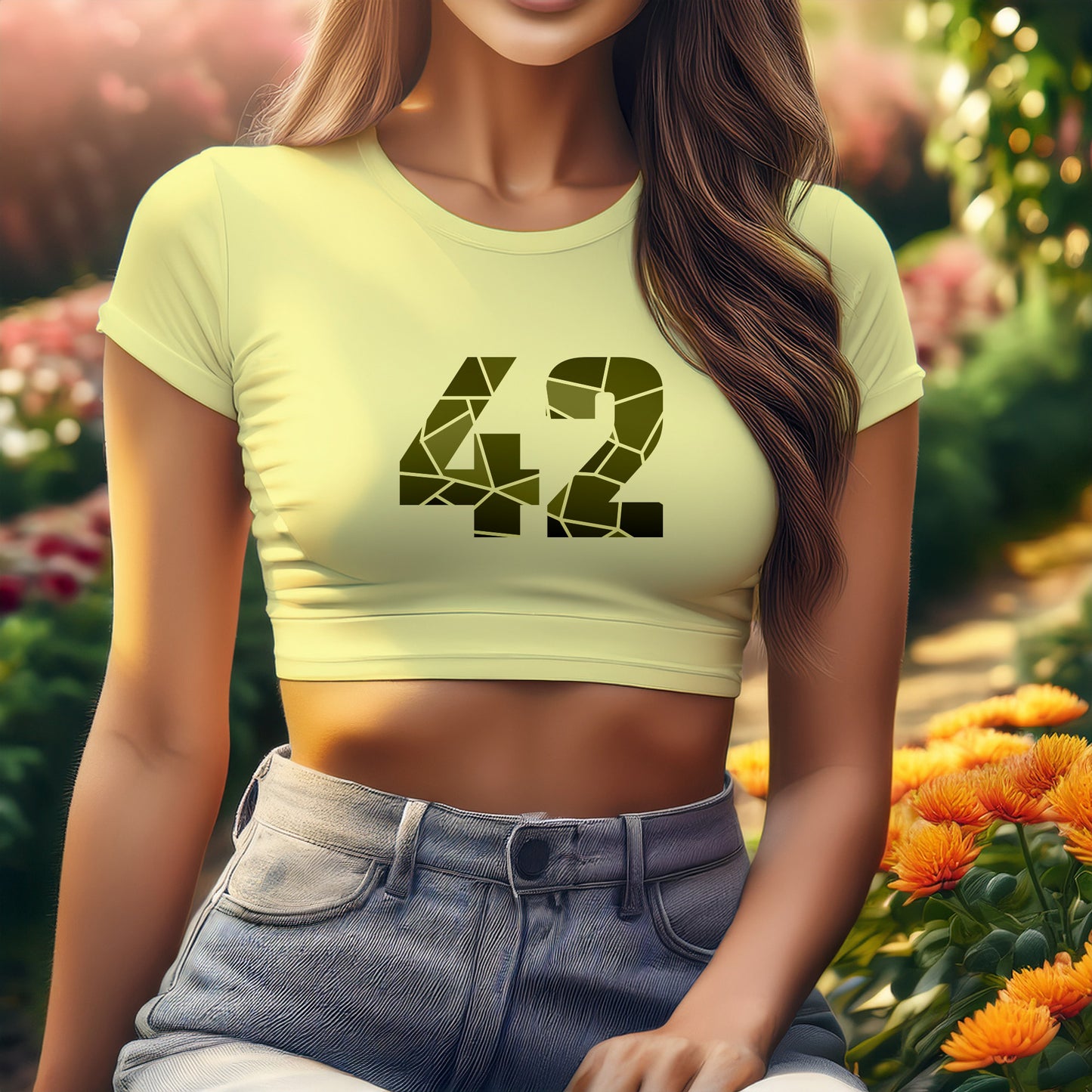 City Posters Plus 42 Number Women Crop Top (Butter Yellow)