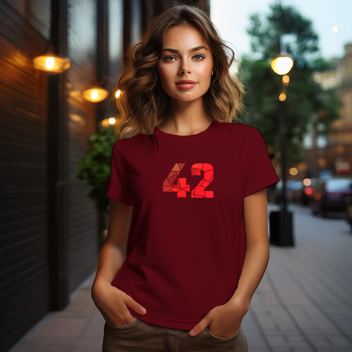 City Posters Plus 42 Number Women T-Shirt (Maroon) | Stylish Numeric Graphic Tee