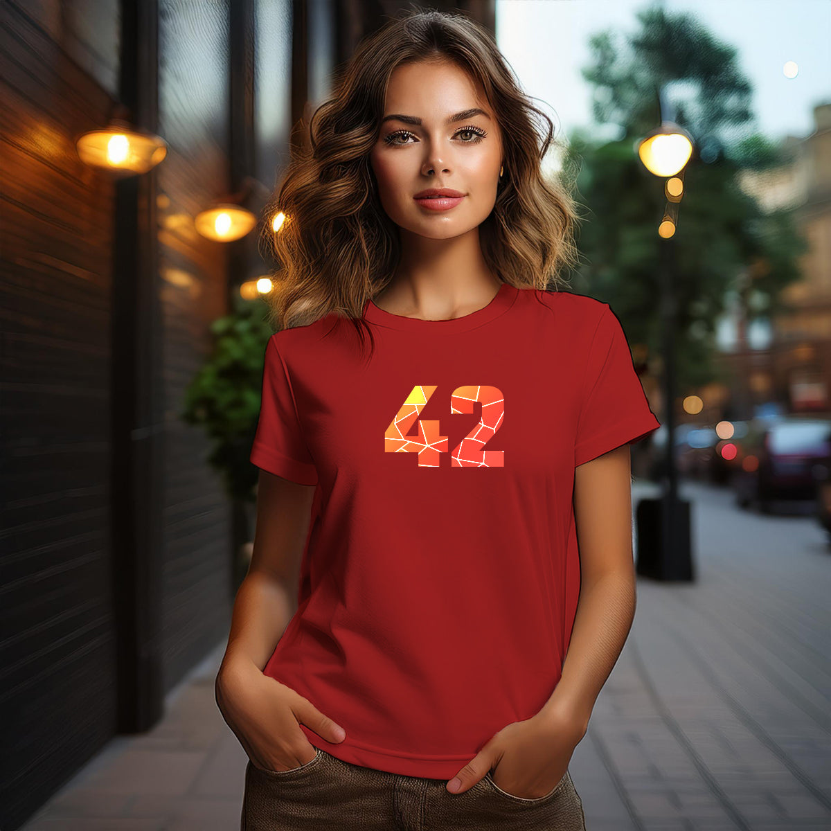 City Posters Plus 42 Number Women T-Shirt (Red) | Stylish Numeric Graphic Tee