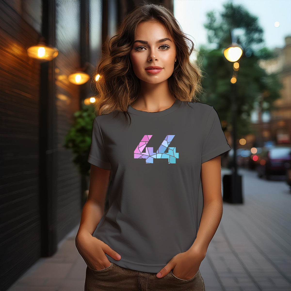 City Posters Plus 44 Number Women T-Shirt (Charcoal Grey) | Stylish Numeric Graphic Tee