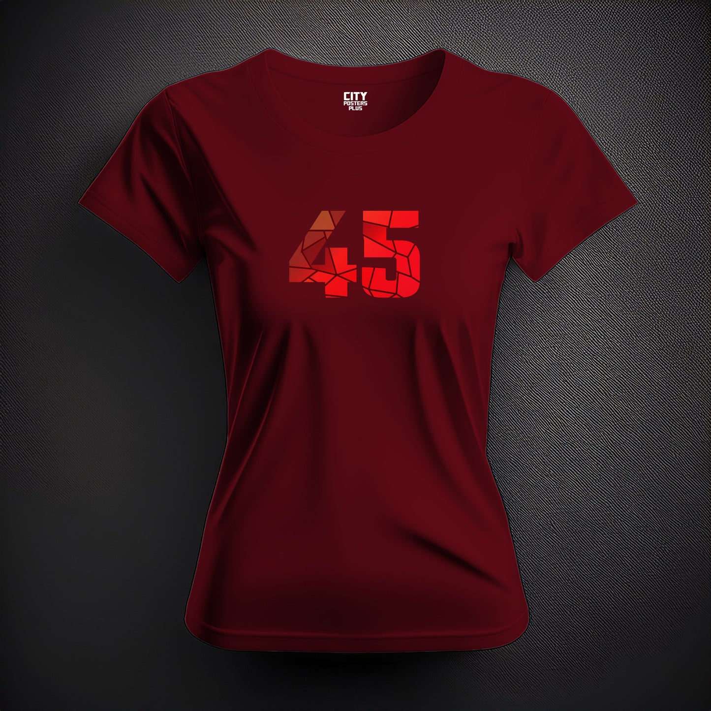 City Posters Plus 45 Number Women T-Shirt (Maroon) | Stylish Numeric Graphic Tee