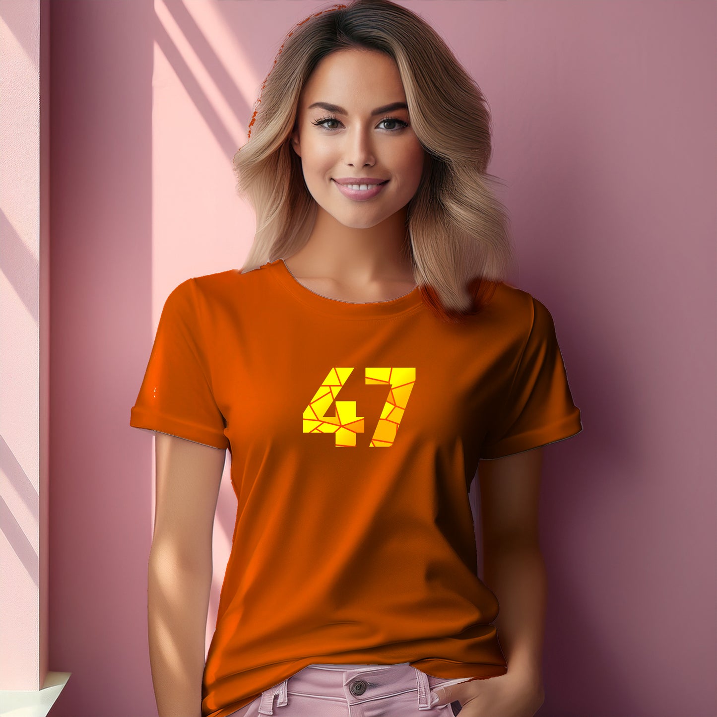 47 Number Women T-Shirt (Orange) | Stylish Numeric Graphic Tee