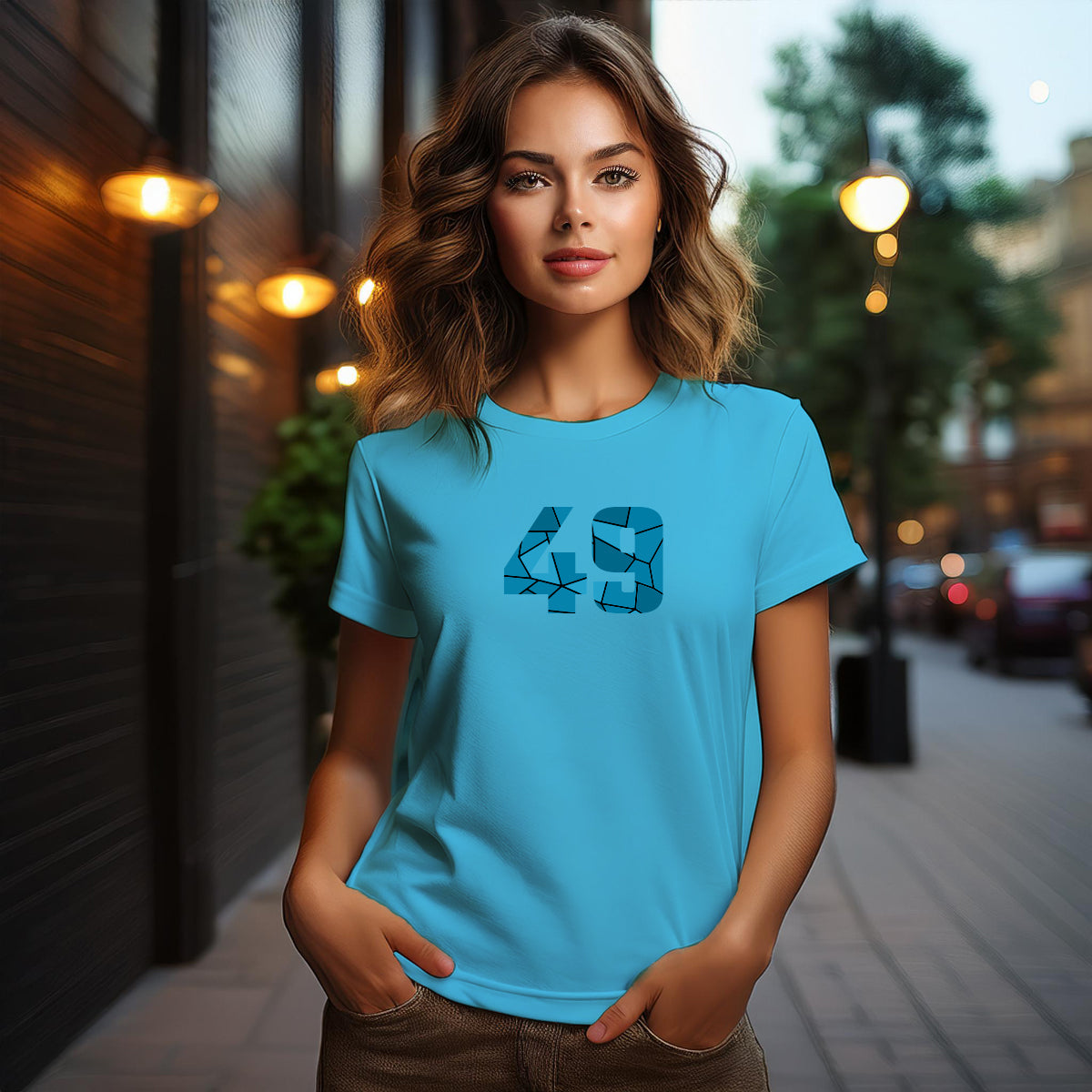 City Posters Plus 49 Number Women T-Shirt (Sky Blue) | Stylish Numeric Graphic Tee