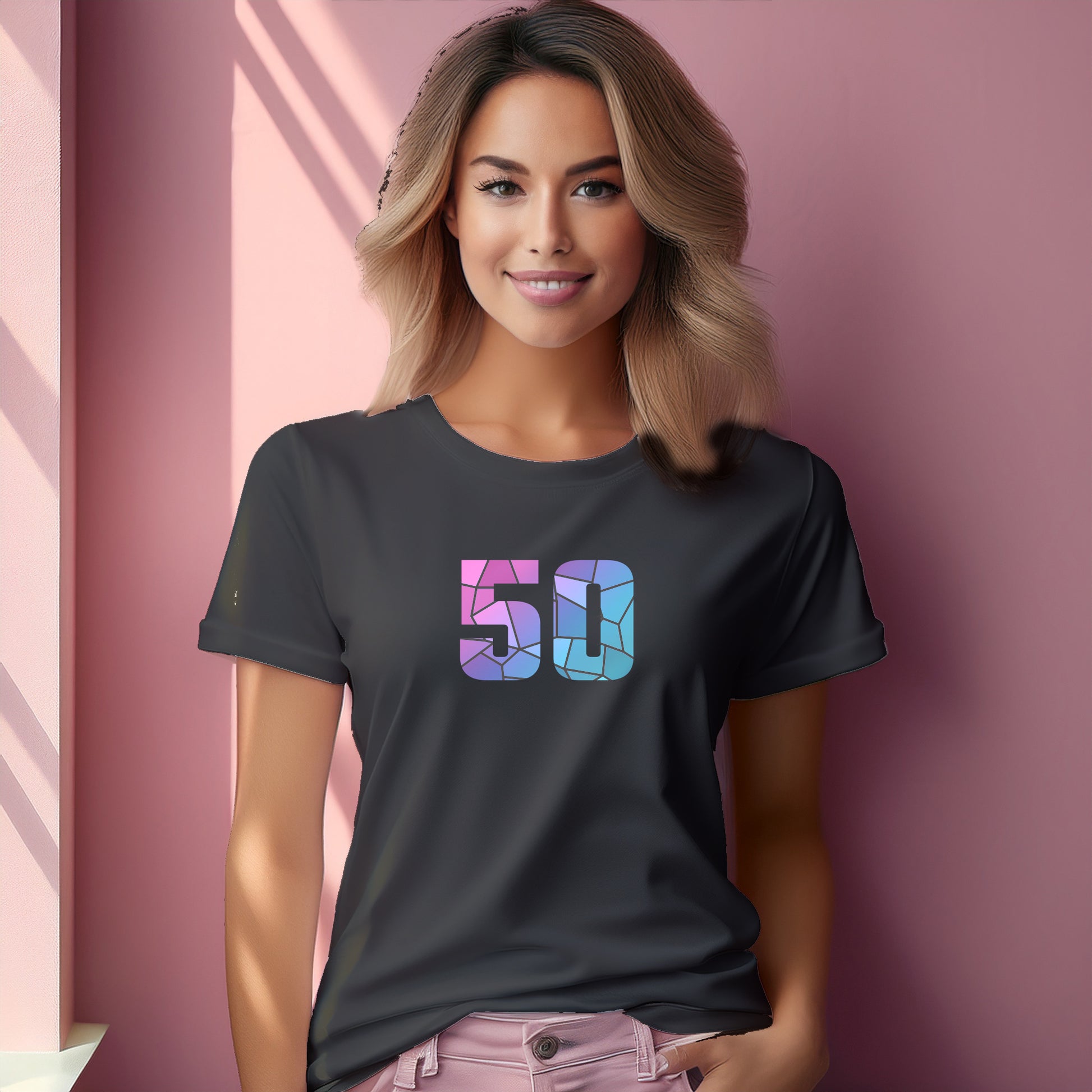 50 Number Women T-Shirt (Charcoal Grey) | Stylish Numeric Graphic Tee