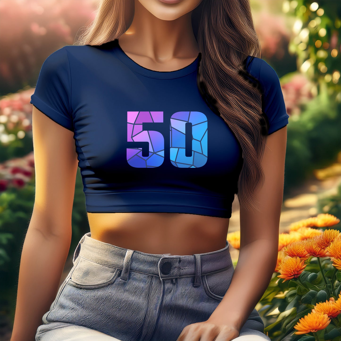 City Posters Plus 50 Number Women Crop Top (Navy Blue)