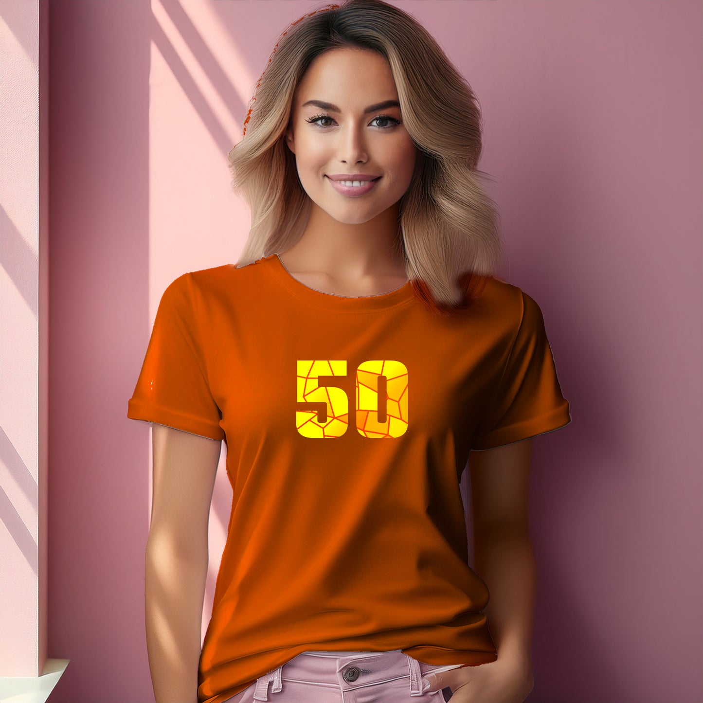 50 Number Women T-Shirt (Orange) | Stylish Numeric Graphic Tee