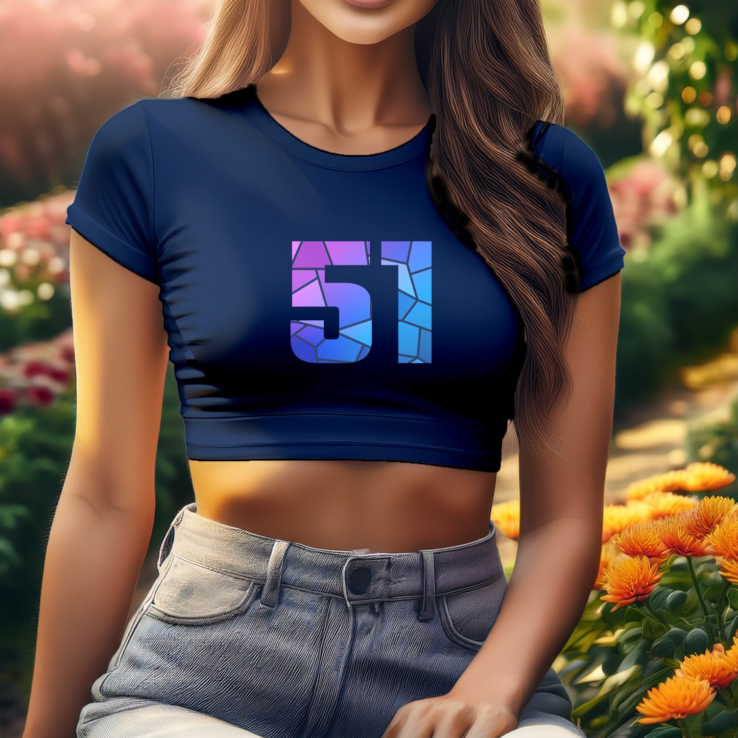 City Posters Plus 51 Number Women Crop Top (Navy Blue)