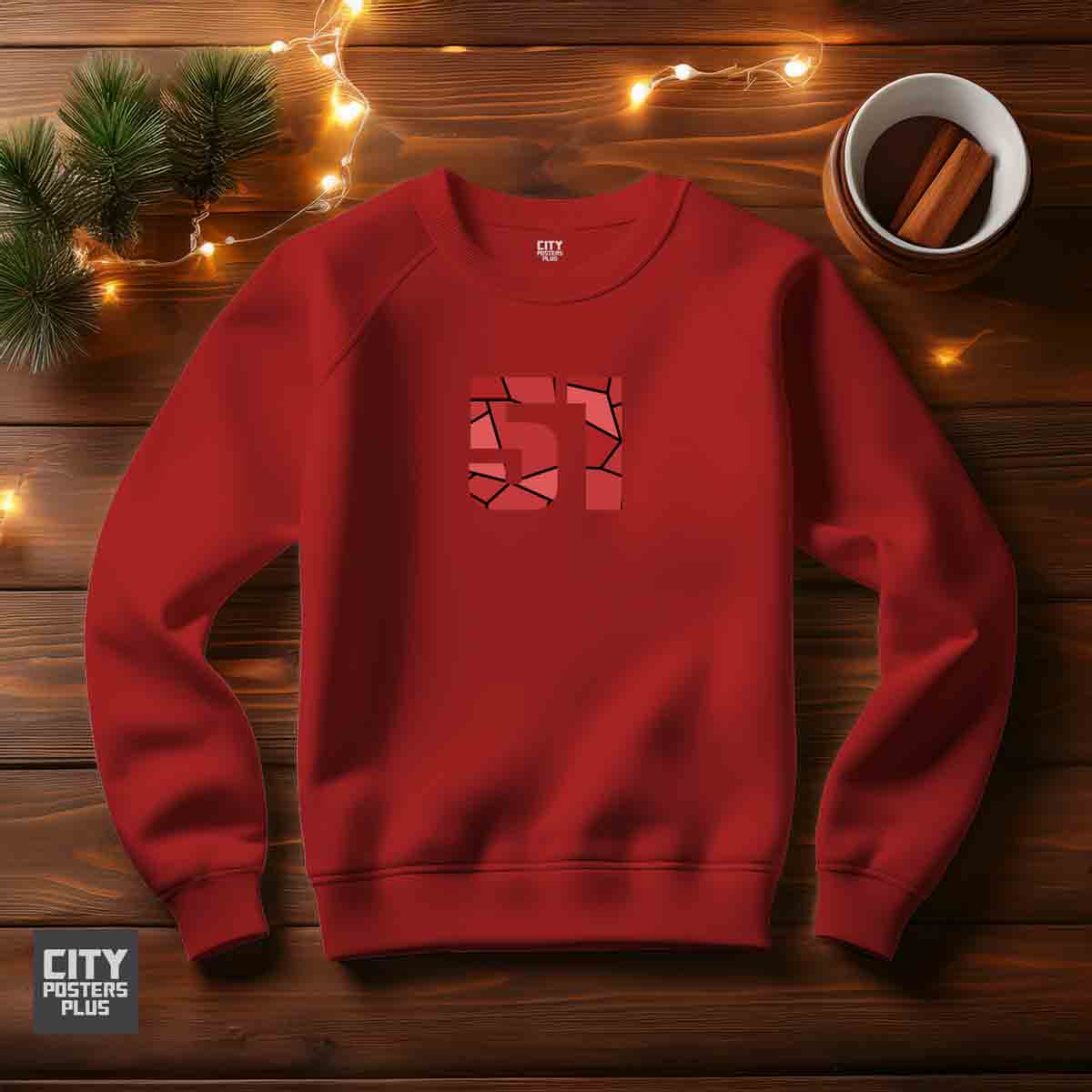51 Number Unisex Sweatshirt (Red)  Premium Graphic Crewneck