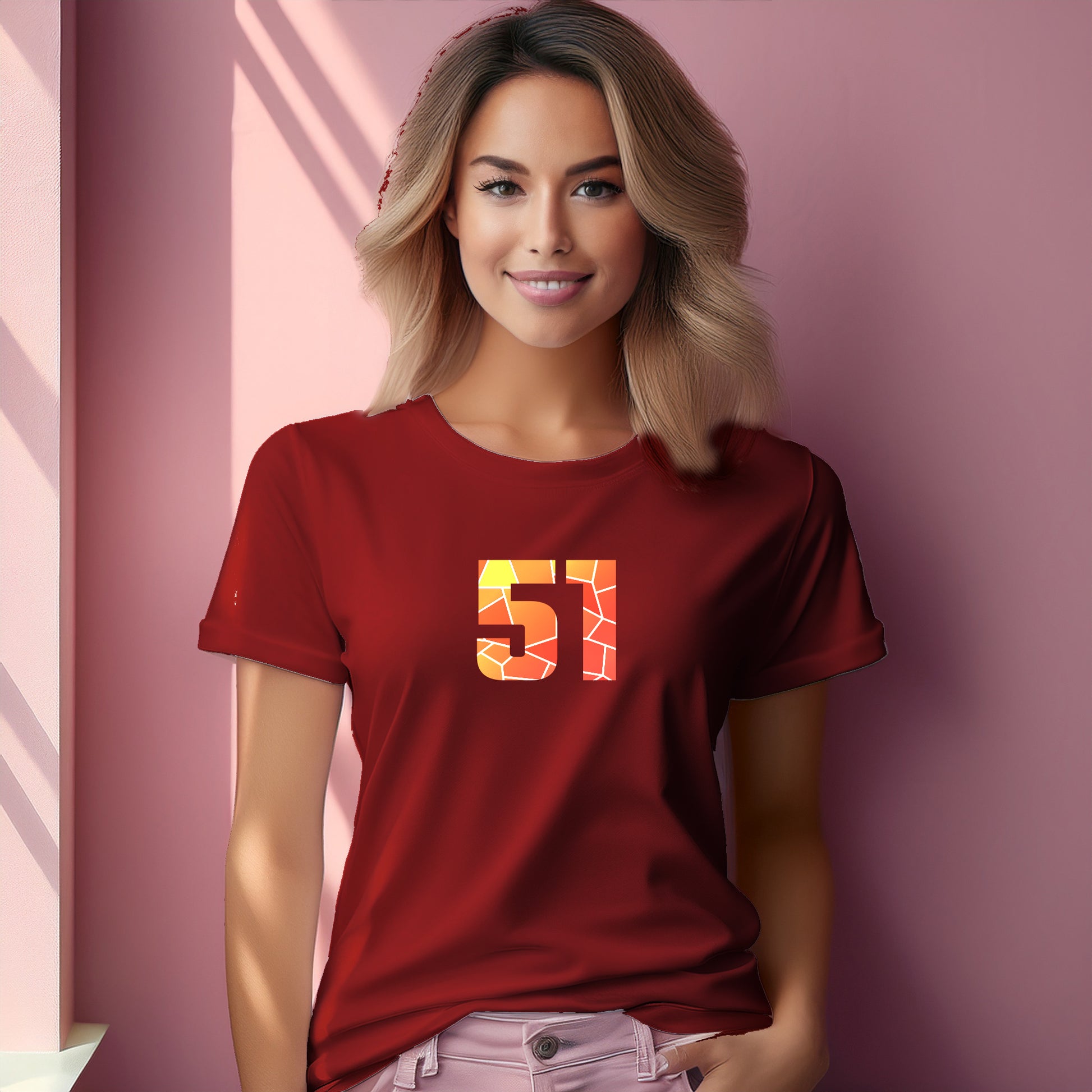 51 Number Women T-Shirt (Red) | Stylish Numeric Graphic Tee