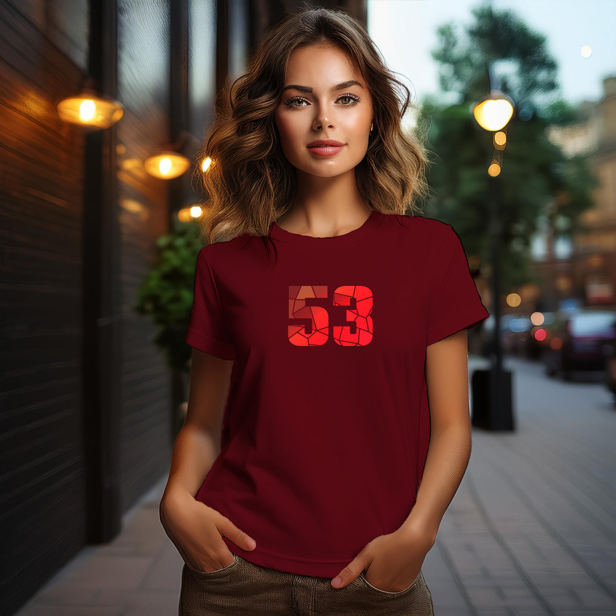 City Posters Plus 53 Number Women T-Shirt (Maroon) | Stylish Numeric Graphic Tee
