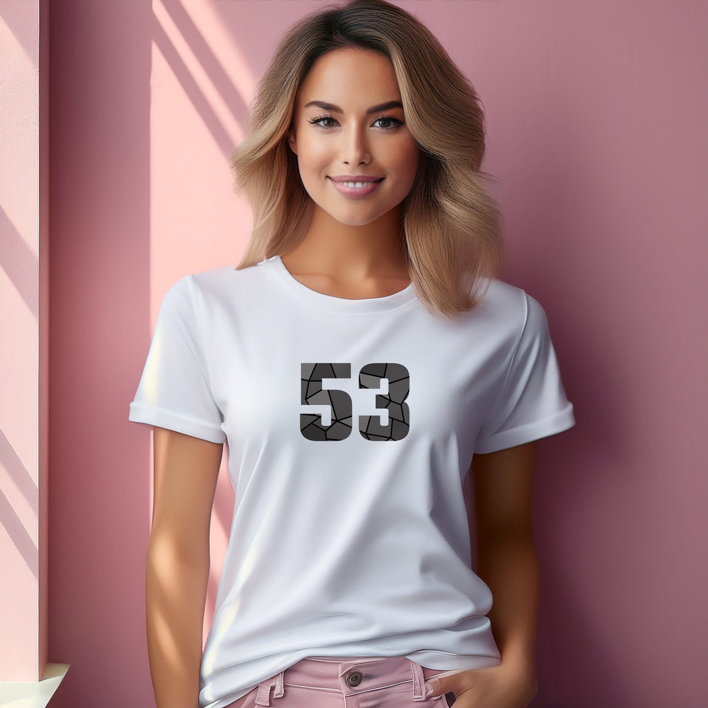 53 Number Women T-Shirt (White) | Stylish Numeric Graphic Tee