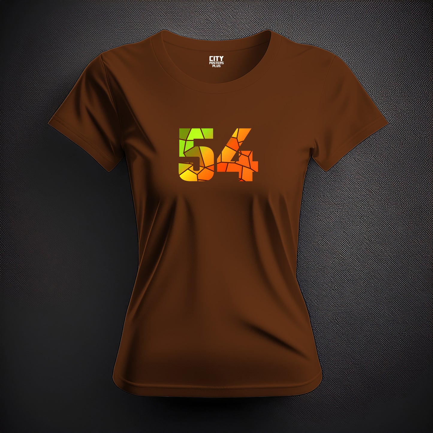 City Posters Plus 54 Number Women T-Shirt (Brown) | Stylish Numeric Graphic Tee