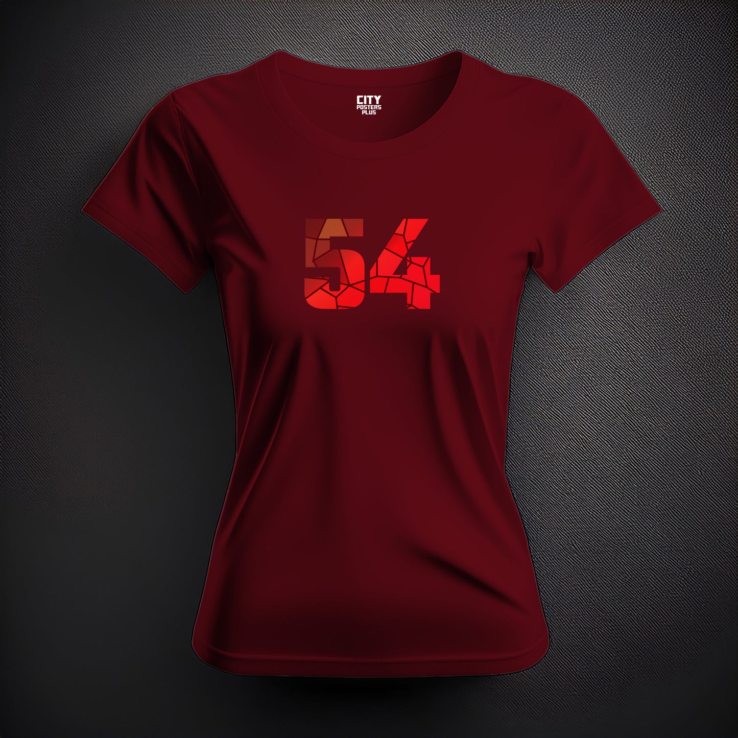 City Posters Plus 54 Number Women T-Shirt (Maroon) | Stylish Numeric Graphic Tee