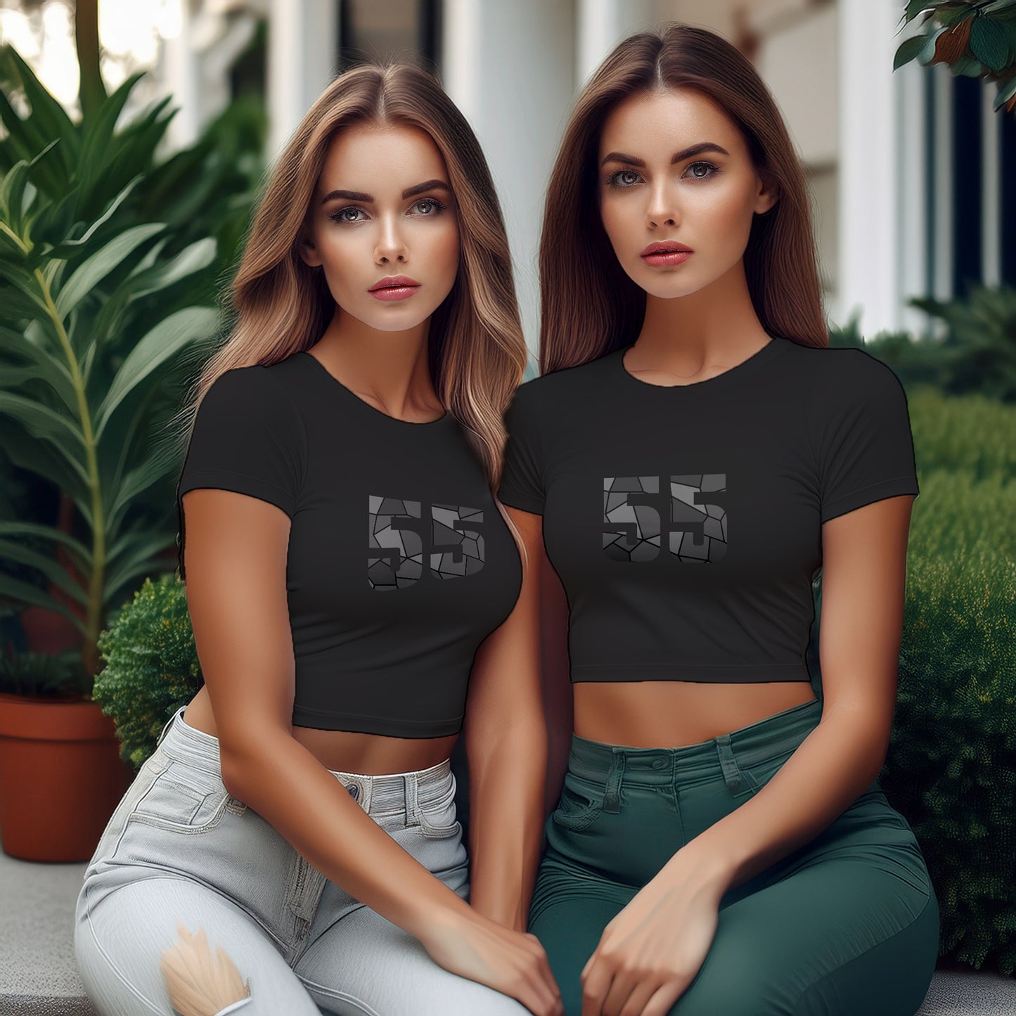 City Posters Plus 55 Number Women Crop Top (Black)