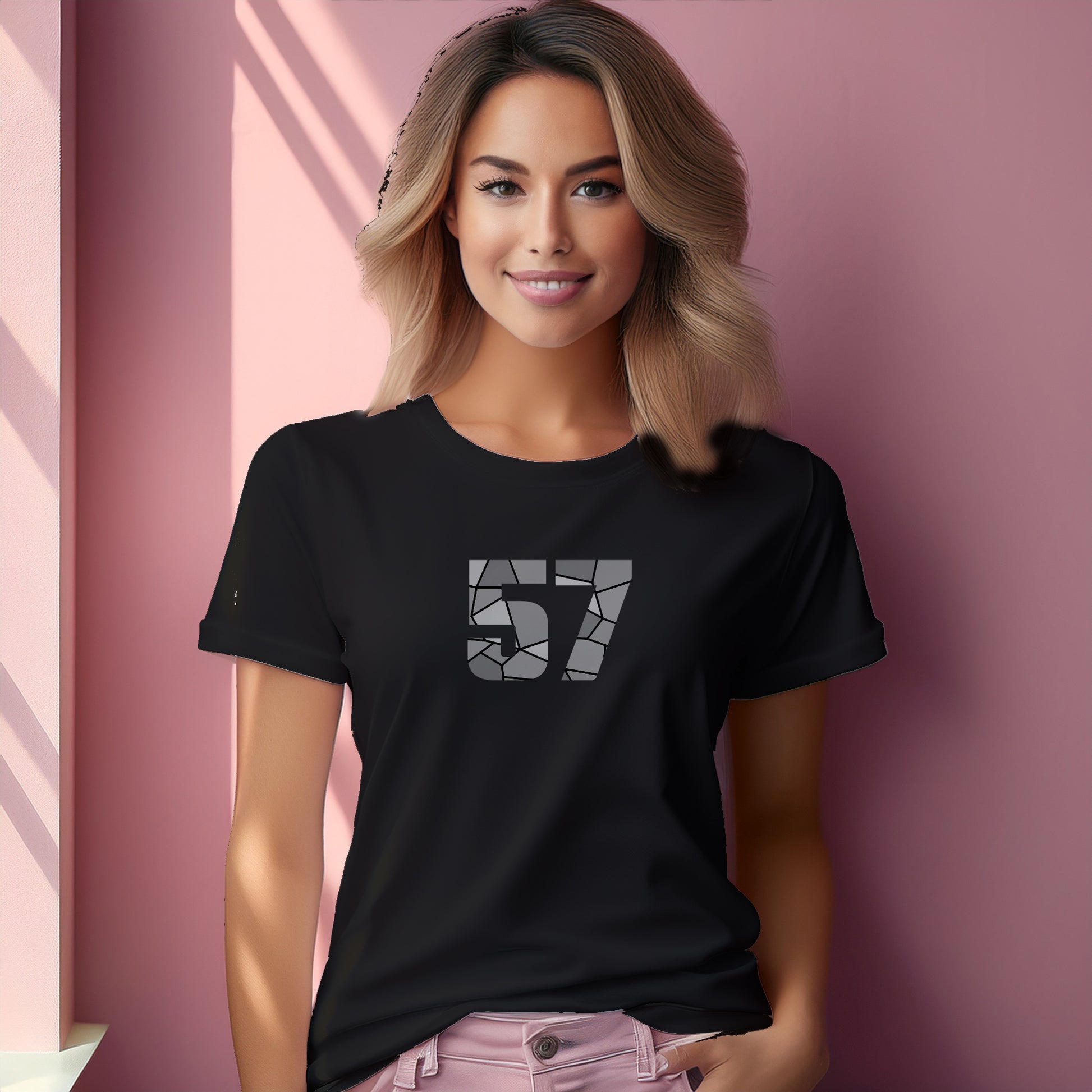 57 Number Women T-Shirt (Black) | Stylish Numeric Graphic Tee