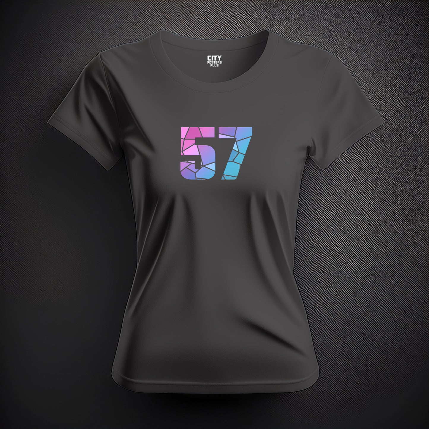 City Posters Plus 57 Number Women T-Shirt (Charcoal Grey) | Stylish Numeric Graphic Tee