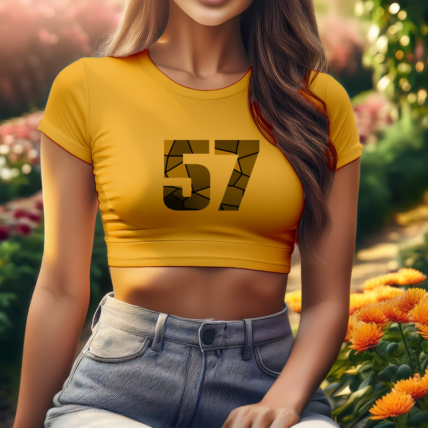 City Posters Plus 57 Number Women Crop Top (Golden Yellow)