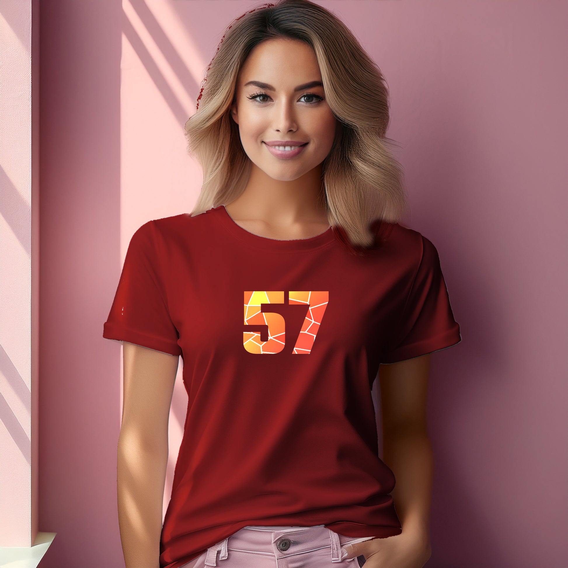 57 Number Women T-Shirt (Red) | Stylish Numeric Graphic Tee