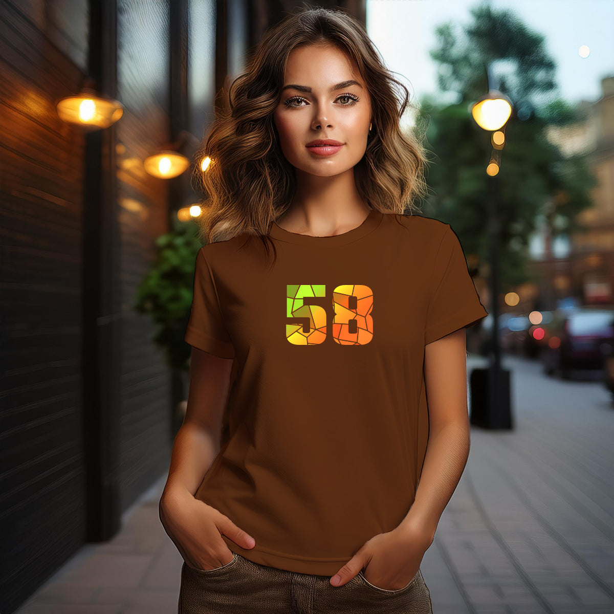 City Posters Plus 58 Number Women T-Shirt (Brown) | Stylish Numeric Graphic Tee