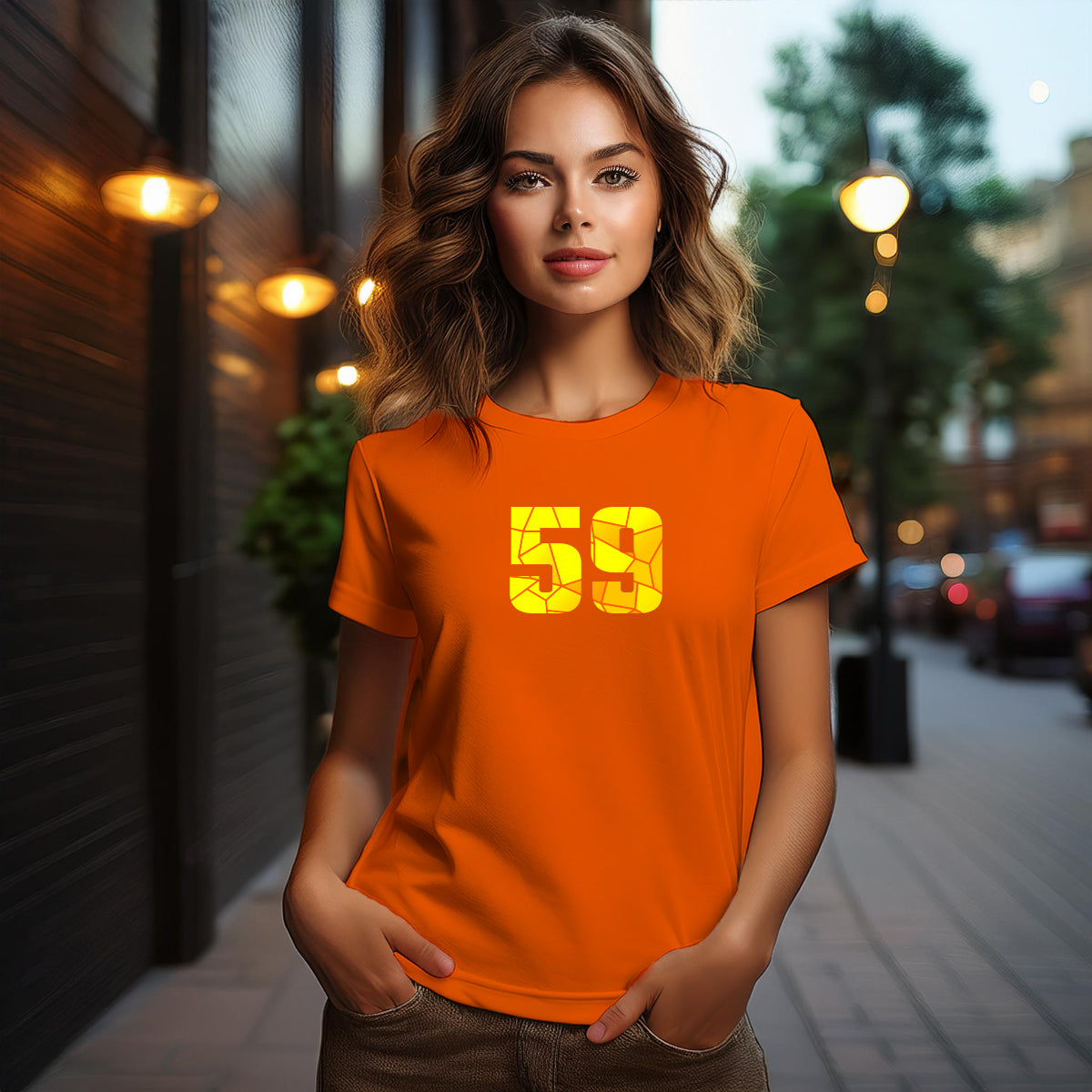 City Posters Plus 59 Number Women T-Shirt (Orange) | Stylish Numeric Graphic Tee
