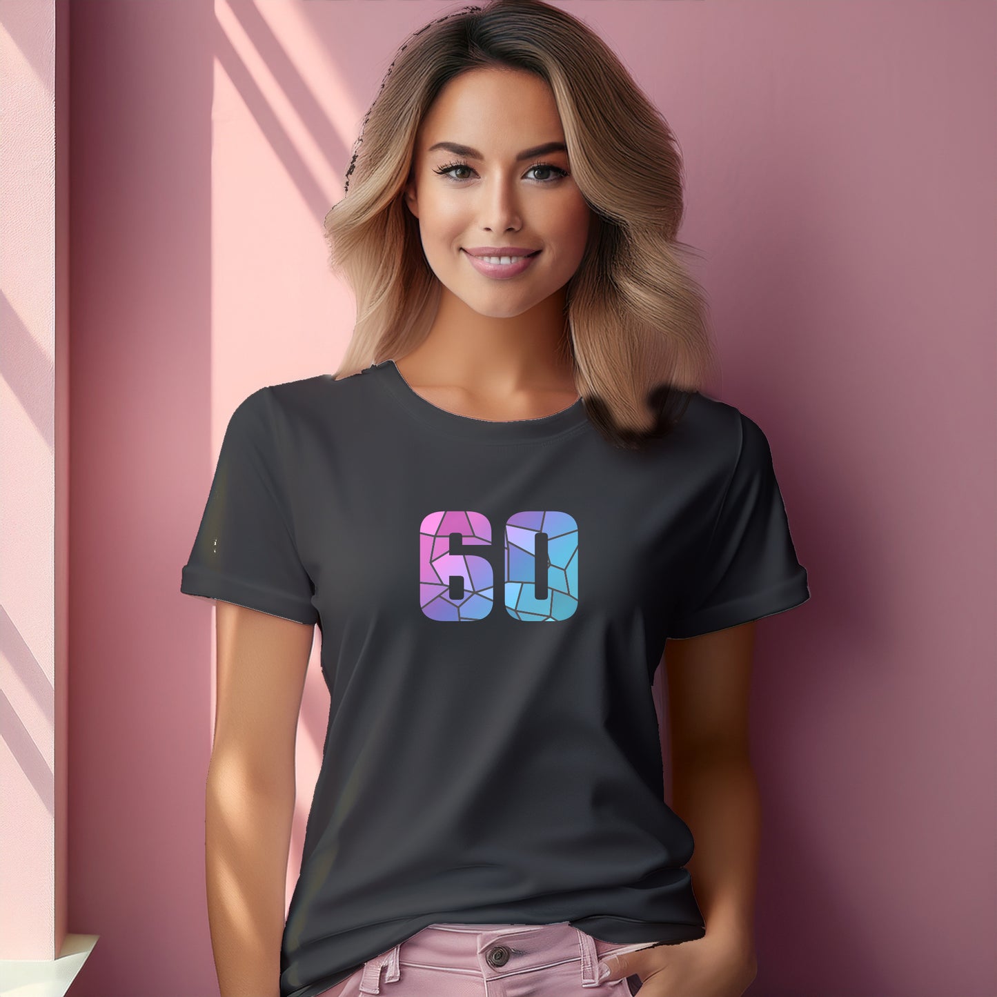 60 Number Women T-Shirt (Charcoal Grey) | Stylish Numeric Graphic Tee