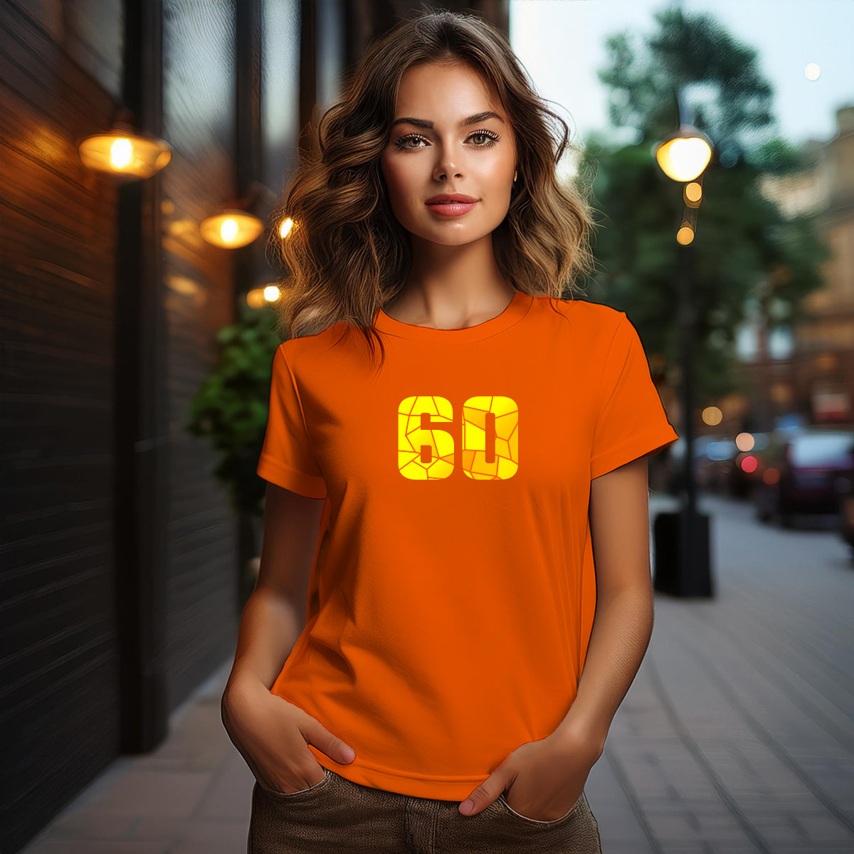 City Posters Plus 60 Number Women T-Shirt (Orange) | Stylish Numeric Graphic Tee