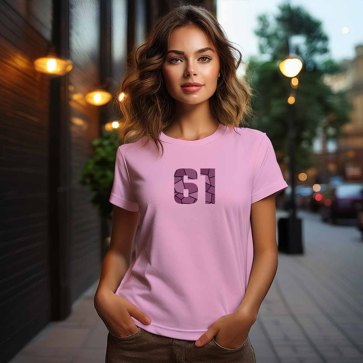 City Posters Plus 61 Number Women T-Shirt (Light Pink) | Stylish Numeric Graphic Tee