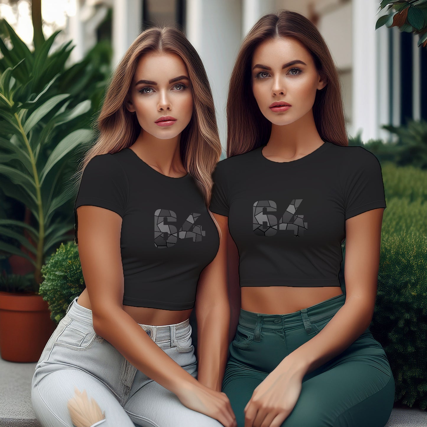 City Posters Plus 64 Number Women Crop Top (Black)