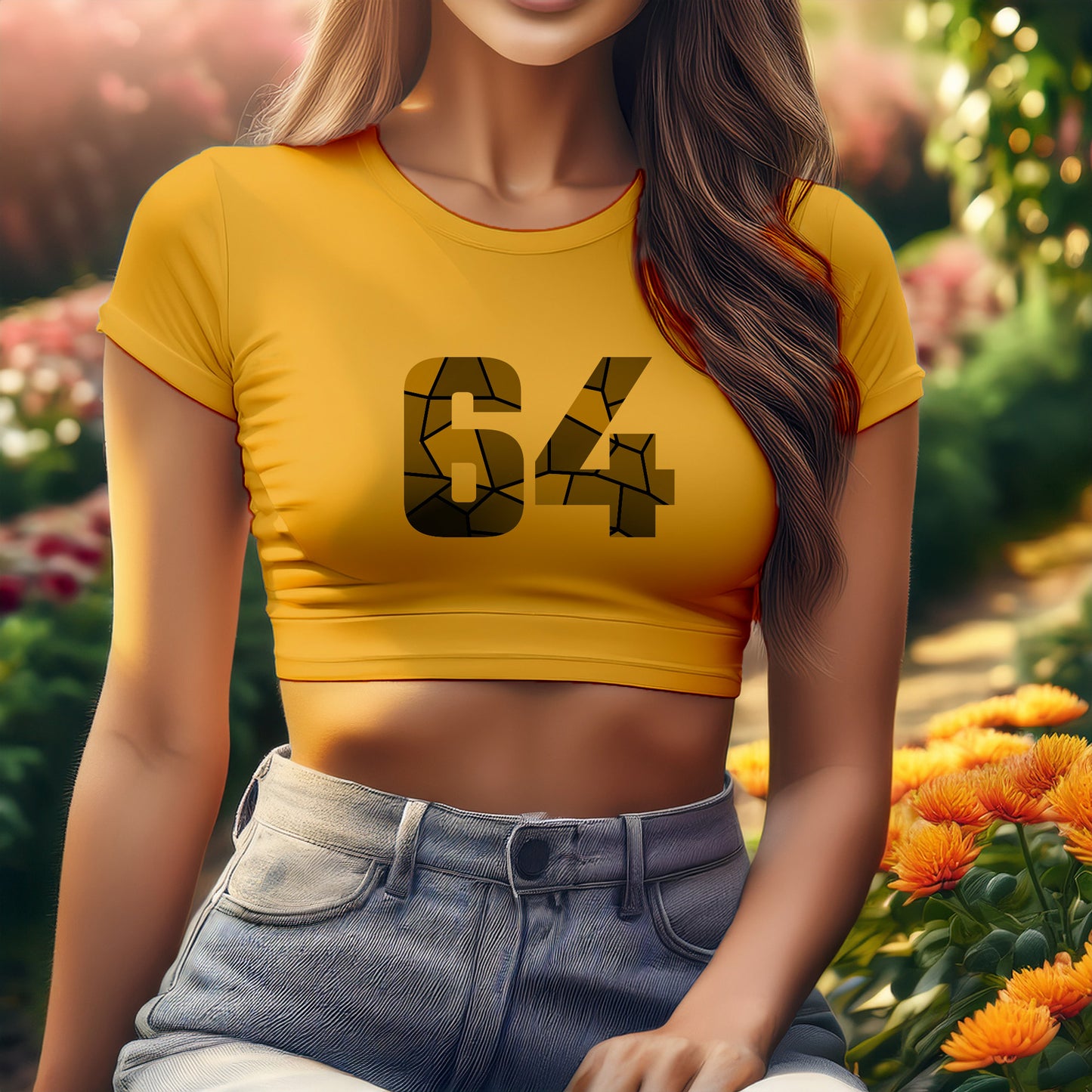 City Posters Plus 64 Number Women Crop Top (Golden Yellow)