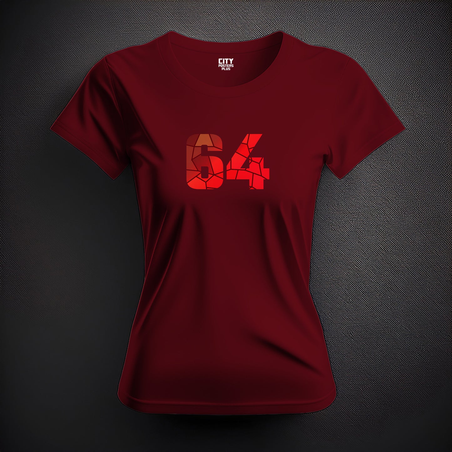 City Posters Plus 64 Number Women T-Shirt (Maroon) | Stylish Numeric Graphic Tee