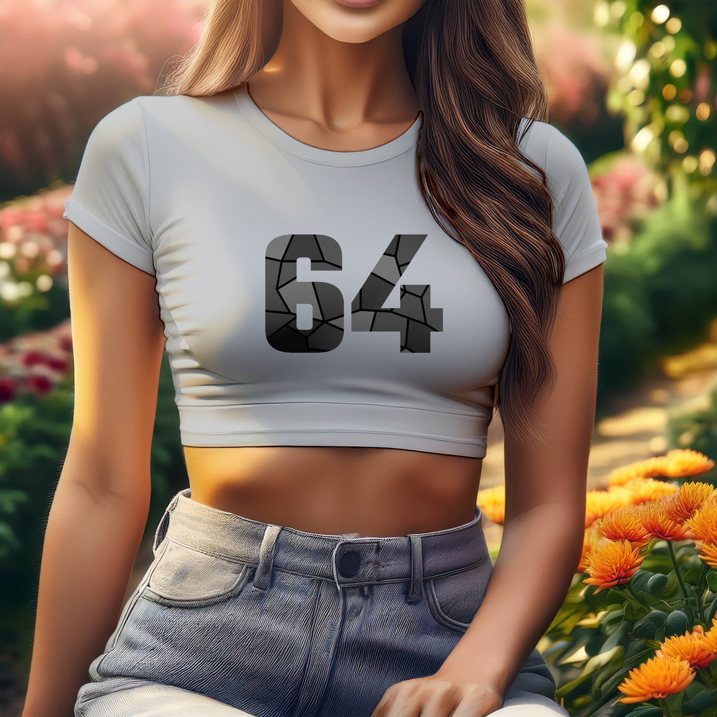 City Posters Plus 64 Number Women Crop Top (Melange Grey)