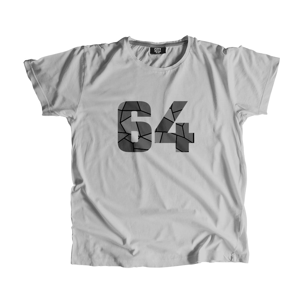 64 Number Men Unisex T-Shirt  (Melange Grey)| Classic Numeric Graphic Tee