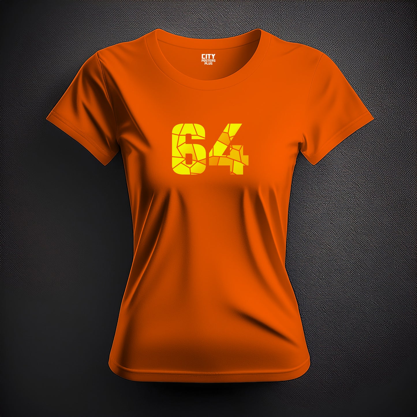 City Posters Plus 64 Number Women T-Shirt (Orange) | Stylish Numeric Graphic Tee