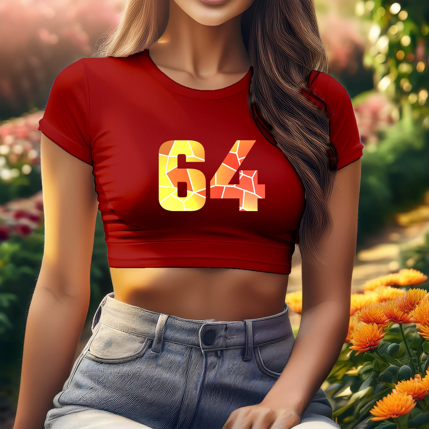 City Posters Plus 64 Number Women Crop Top (Red)