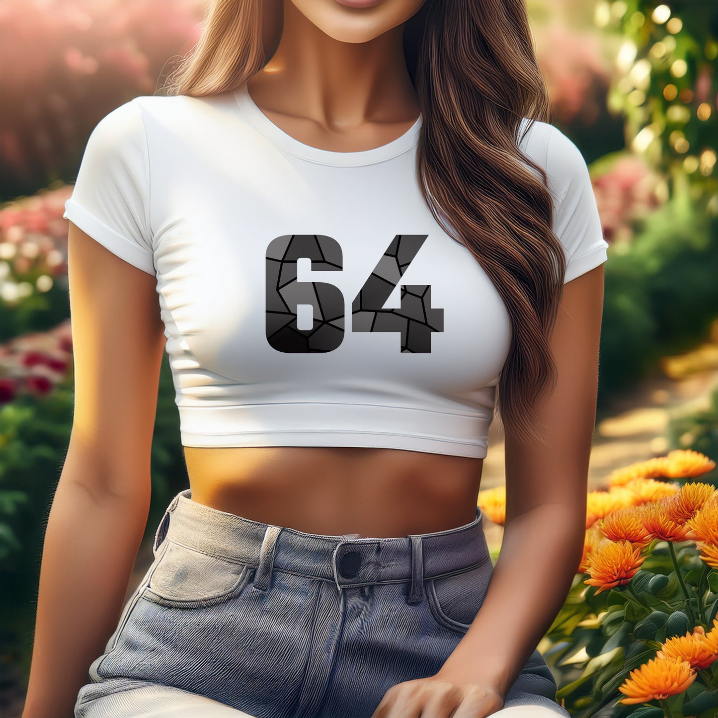 City Posters Plus 64 Number Women Crop Top (White)