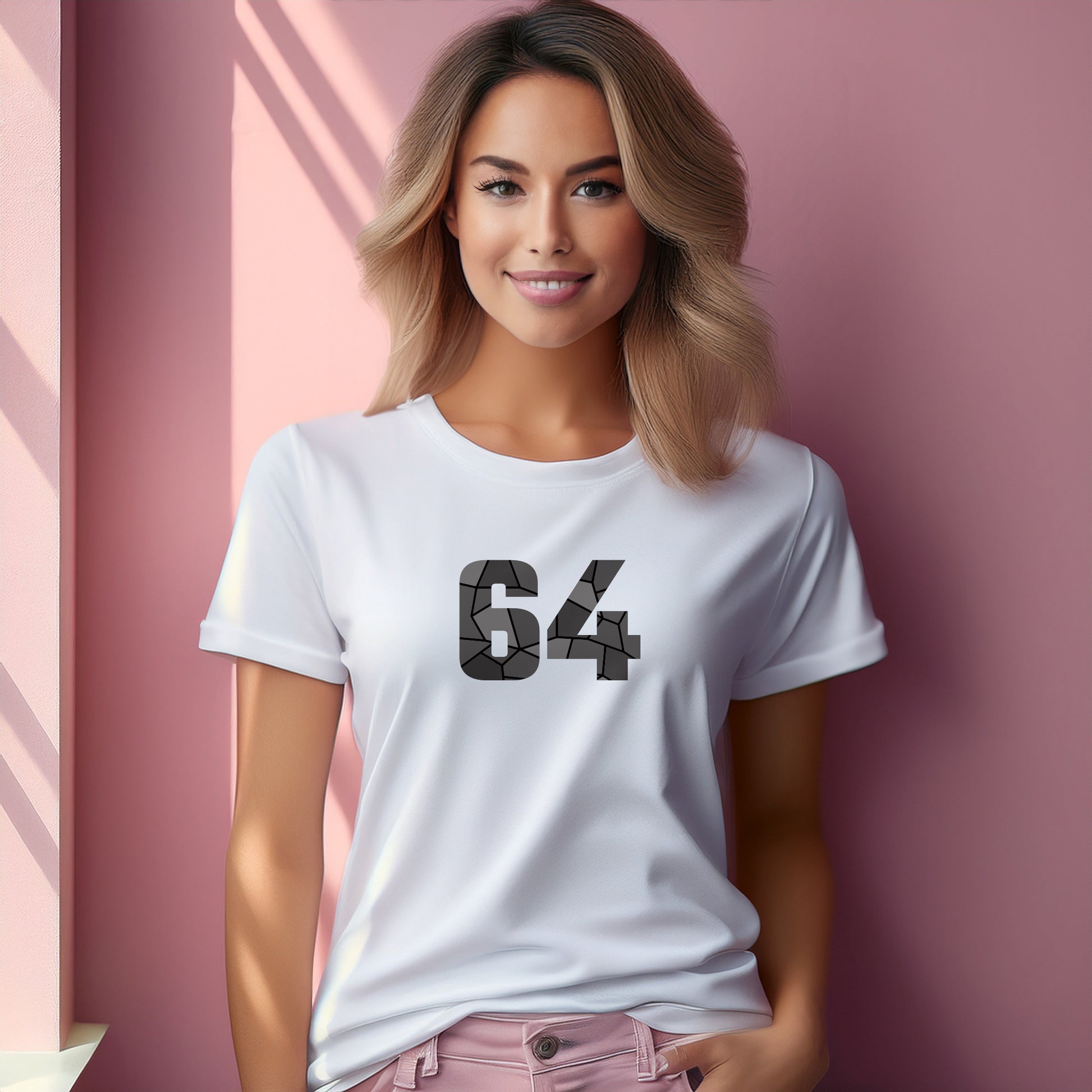 64 Number Women T-Shirt (White) | Stylish Numeric Graphic Tee