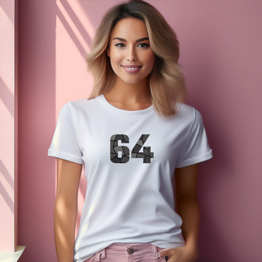 64 Number Women T-Shirt (White) | Stylish Numeric Graphic Tee