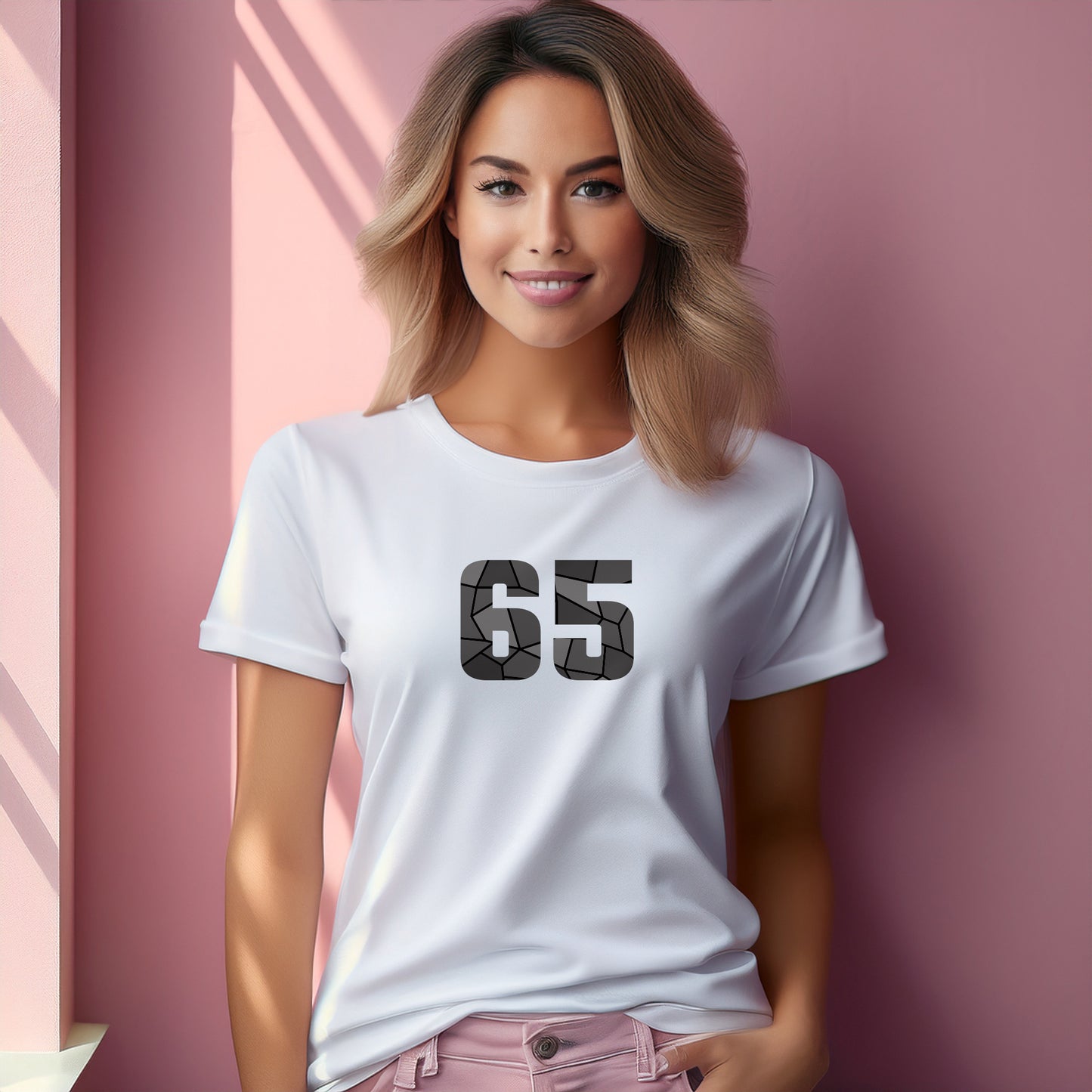 65 Number Women T-Shirt (White) | Stylish Numeric Graphic Tee