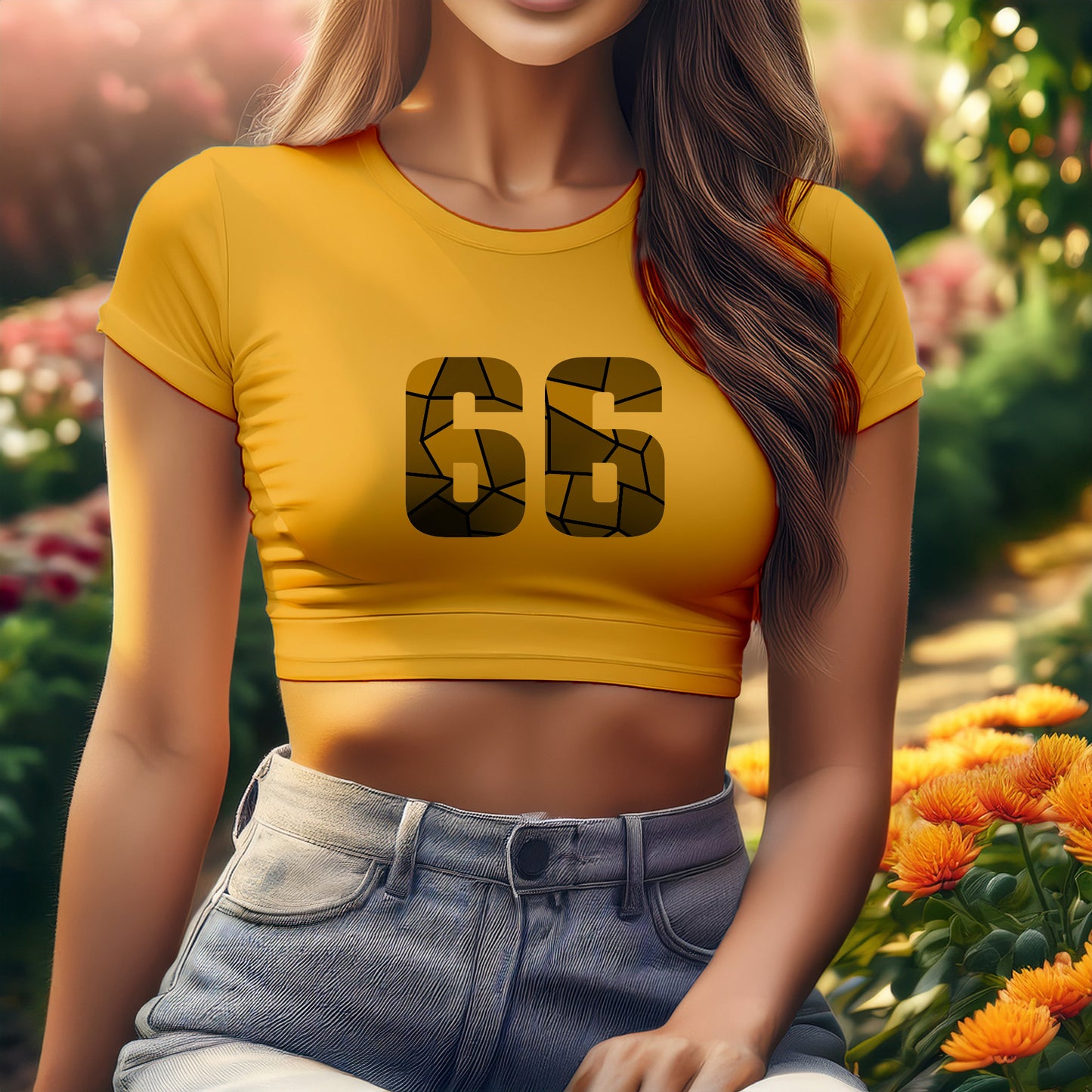 City Posters Plus 66 Number Women Crop Top (Golden Yellow)
