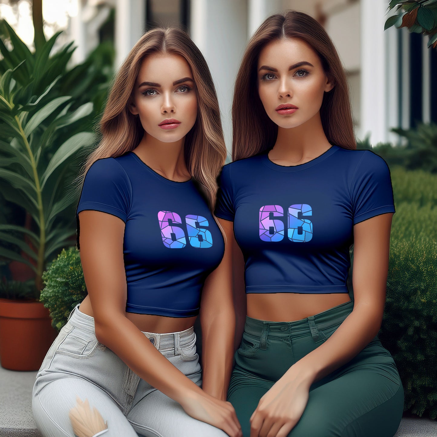 City Posters Plus 66 Number Women Crop Top (Navy Blue)