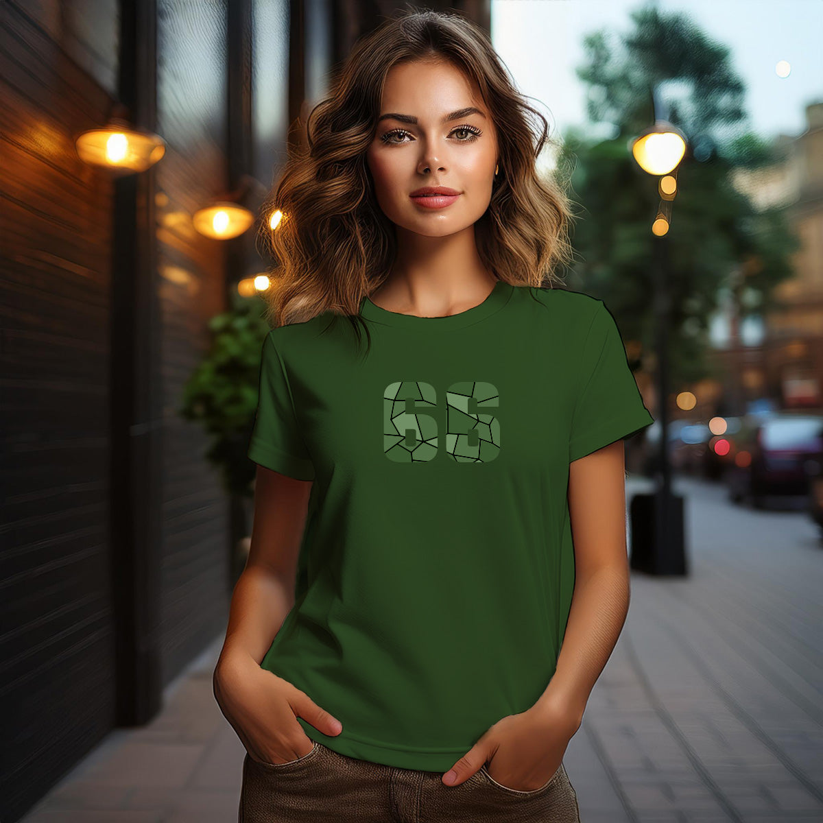 City Posters Plus 66 Number Women T-Shirt (Olive Green) | Stylish Numeric Graphic Tee