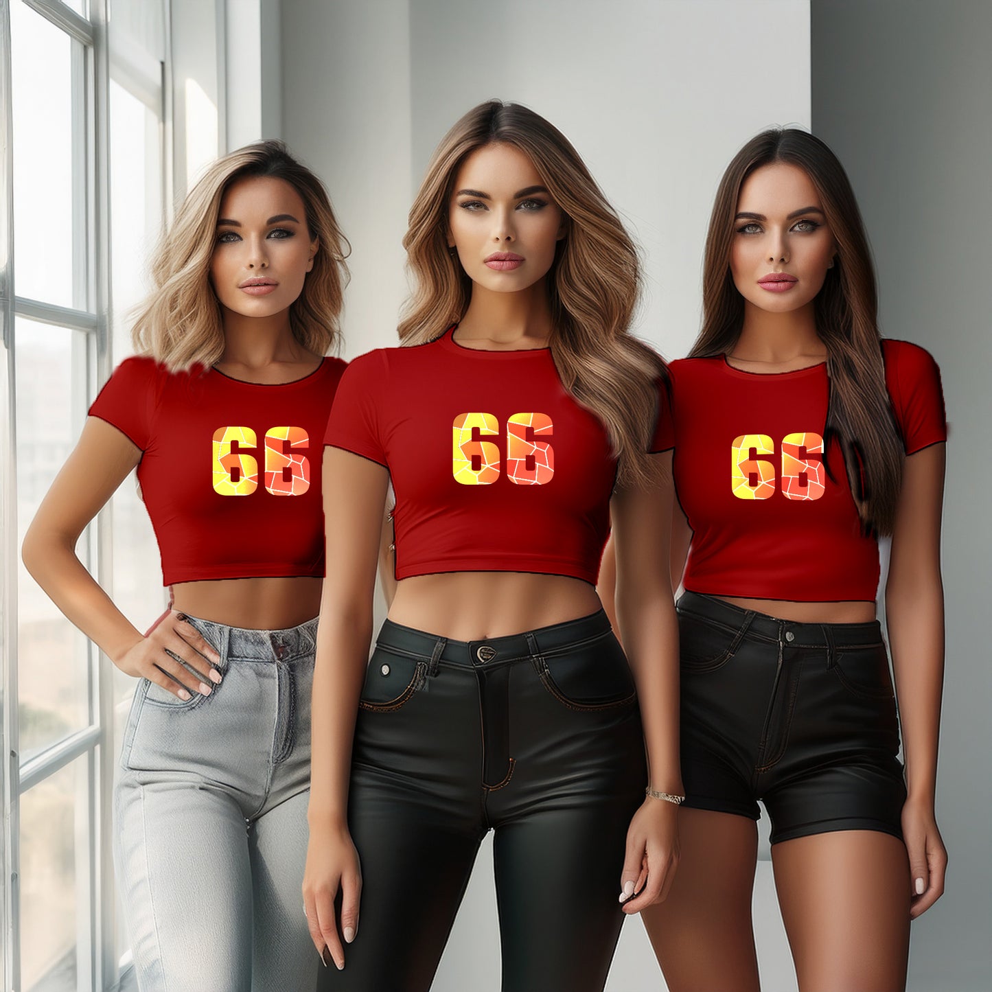 City Posters Plus 66 Number Women Crop Top (Red)