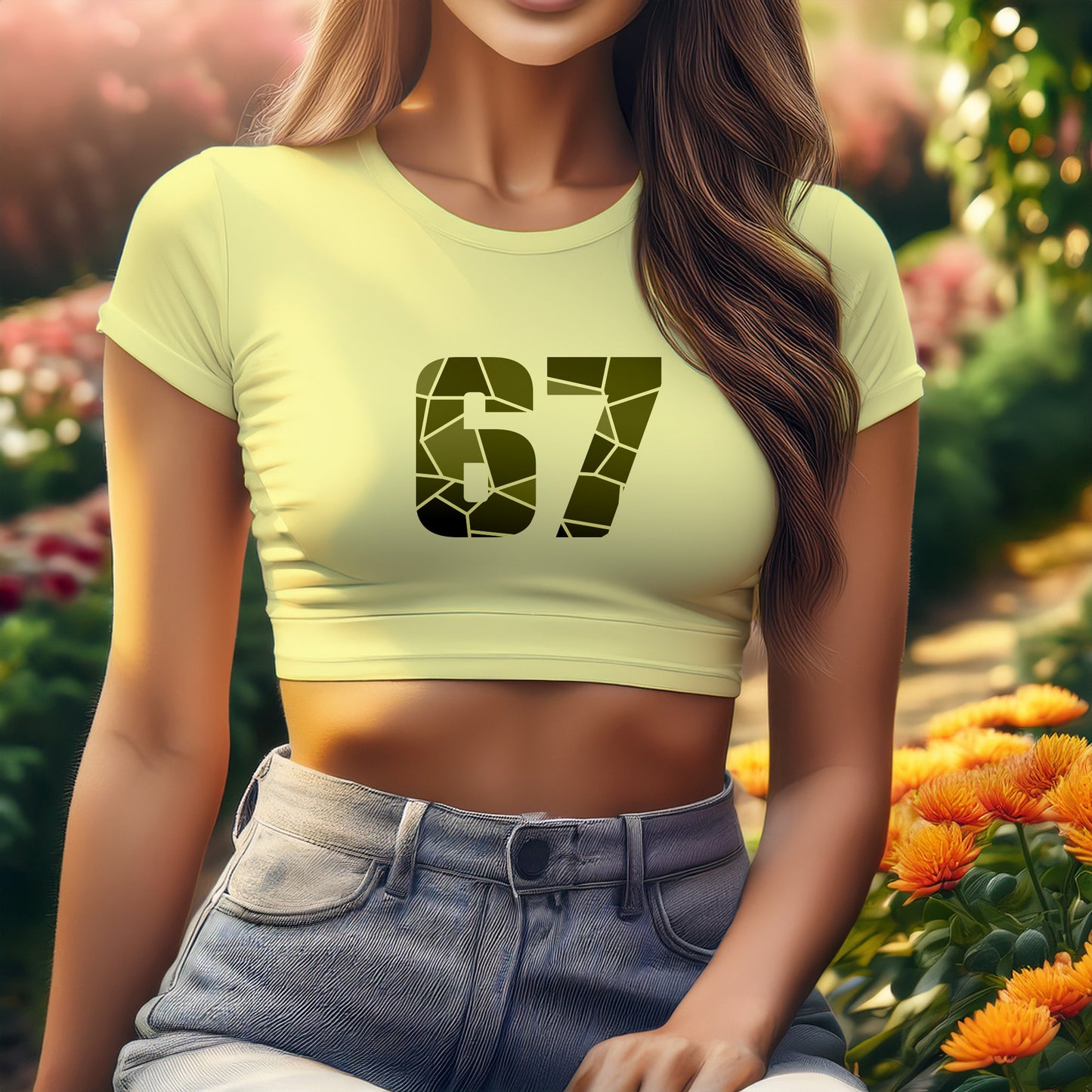 City Posters Plus 67 Number Women Crop Top (Butter Yellow)