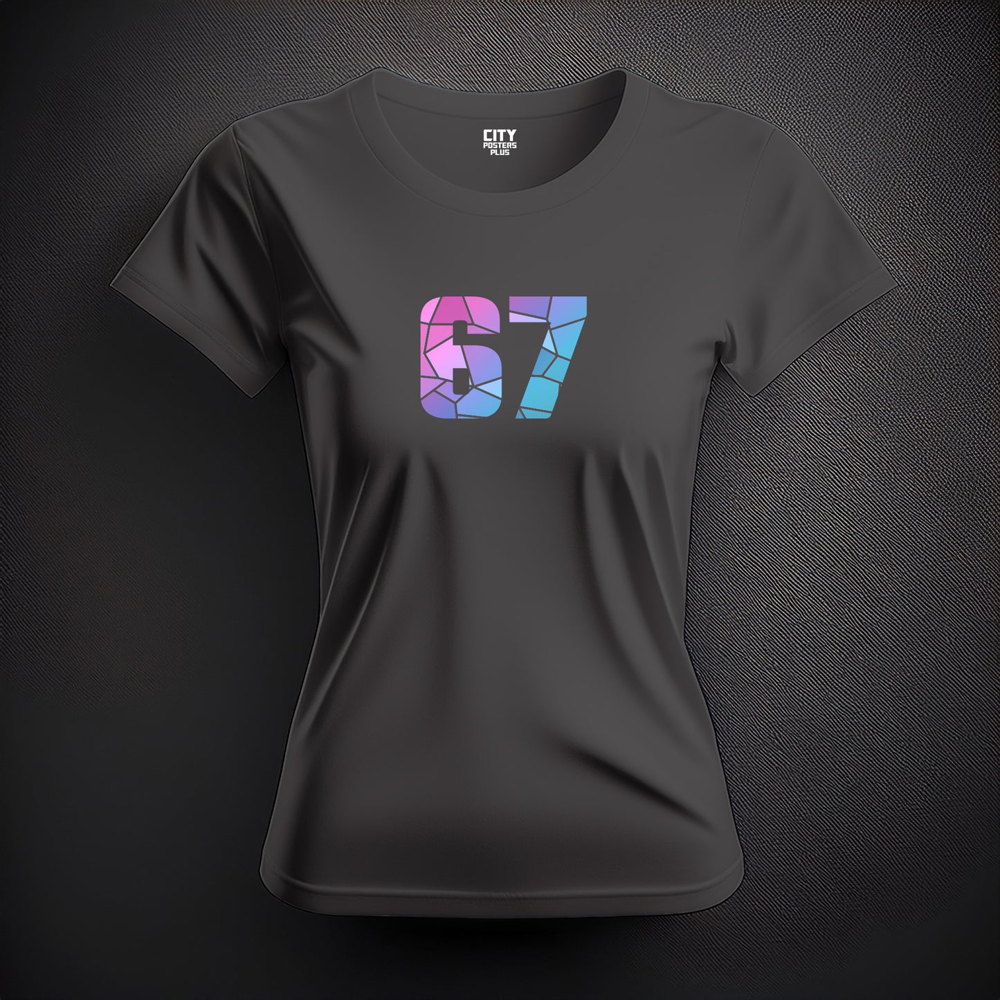 City Posters Plus 67 Number Women T-Shirt (Charcoal Grey) | Stylish Numeric Graphic Tee